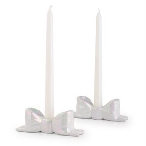 2 Elegant White Bow Candle Holders